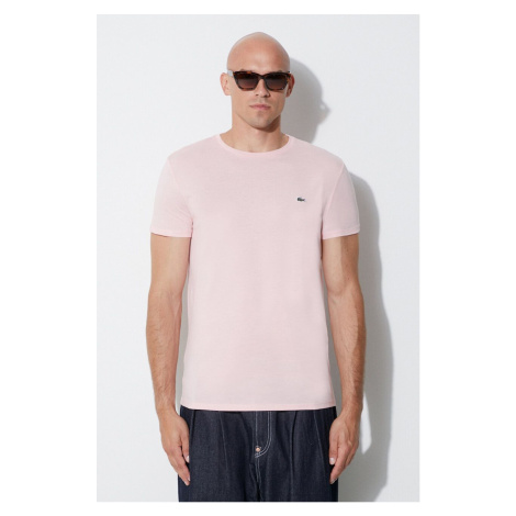 Bavlnené tričko Lacoste ružová farba, jednofarebný