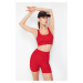 Trendyol Red Brushed Soft Fabric Support/Shaping Print Knitted Sports Bra