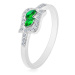 Strieborný 925 prsteň, zelené zirkónové zrnká v čírej kontúre, ródiovaný - Veľkosť: 54 mm
