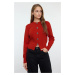 Trendyol Red Premium Yarn/Special Yarn Crop Rose Button Detail Jacket Look Knitwear Cardigan