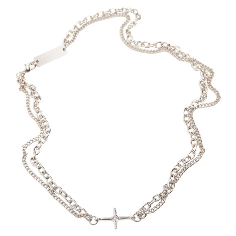 Small Cross Layered Necklace - Silver Color