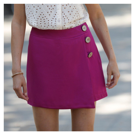 Jednofarebné sukňové šortky so zavinovacím efektom na gombíky Blancheporte