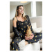 22168 Dewberry Womens Pyjama Set with Dressing Gown-BLACK-YELLOW