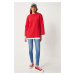 Happiness İstanbul Women's Red Raised Oversize Knitted Sweatshirt