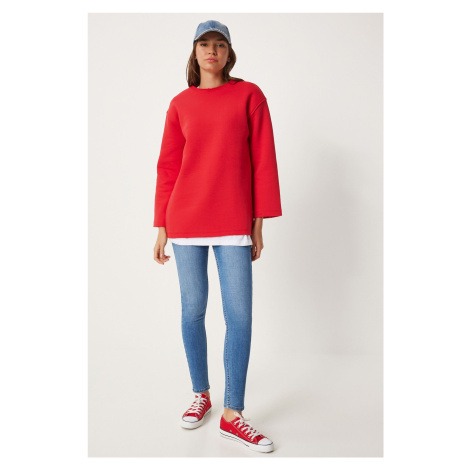 Happiness İstanbul Women's Red Raised Oversize Knitted Sweatshirt