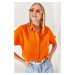 Olalook Women's Orange Bat Oversize Linen Shirt
