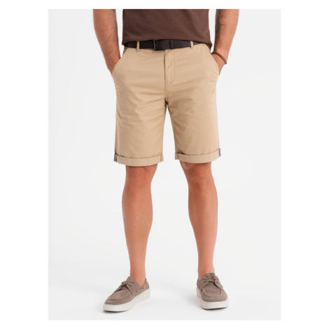 Ombre Classic men's chino shorts with rolled up leg - beige
