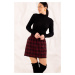 armonika Women's Claret Red Check Short Skirt With Elastic Waist