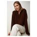 Happiness İstanbul Women's Brown Zipper Collar Knitwear Sweater