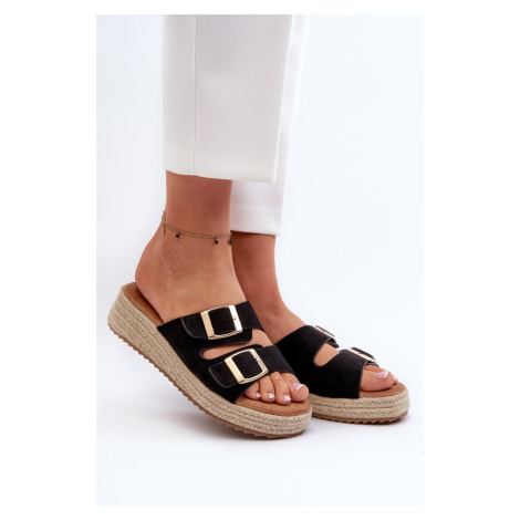 Women's slippers with knitted eco-suede black Zaloemi