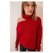 Happiness İstanbul Women's Red Cut Out Detailed Turtleneck Knitwear Sweater