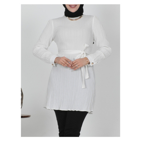 Modamorfo Stand-Up Collar Tunic with a Lace-Up Waist and Necklace