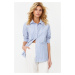 Trendyol Navy Blue Striped Oversize Wide Fit Woven Shirt