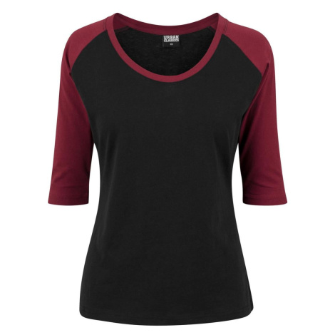 Women's 3/4 contrast raglan t-shirt blk/burgundy