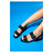 LuviShoes Blob Black Patent Leather Women's Sandals with Silver Buckle