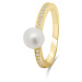 Brilio Silver Elegantný pozlátený prsteň s pravou perlou RI055Y 52 mm