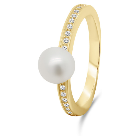 Brilio Silver Elegantný pozlátený prsteň s pravou perlou RI055Y 54 mm
