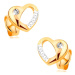 Briliantové náušnice zo 14K zlata - dvojfarebné srdiečko s výrezom a diamantom