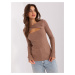 Light brown women's classic sweater with cutout