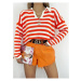 51782 Dewberry Polo Neck Striped Long Sleeve Sweater-ORANGE