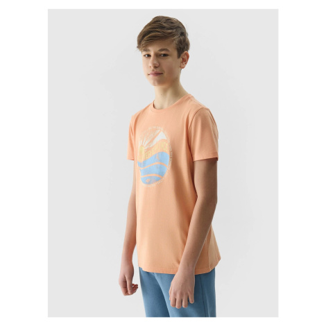 Boys' T-shirt in a regular fit with a 4F print - coral