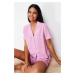 Trendyol Pink Heart Piping Detailed Viscose Woven Pajamas Set