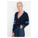 Trendyol Navy Blue Striped Oversized Knitwear Cardigan