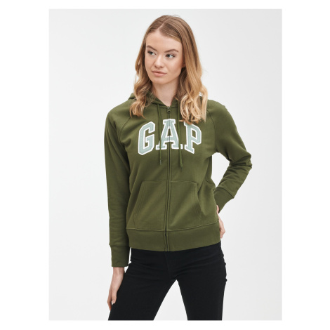 Zelená dámska mikina na zips s logom GAP