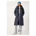 Happiness İstanbul Women's Navy Blue Hooded Long Puffer Coat