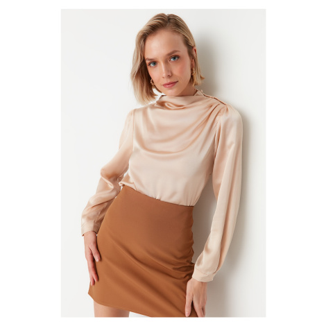 Trendyol Beige Shoulder Detailed Satin Woven Blouse