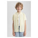 DEFACTO Boy's Stand Collar Linen Look Short Sleeve Shirt