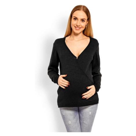 Čierny vlnený sveter s V výstrihom pre tehotné