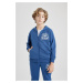 DEFACTO Boy's Hooded Printed Zippered Basic Sweatshirt