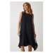 Happiness İstanbul Women's Black Crew Neck Knitted Flounce Bell Dress