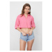 Trendyol Pink Crop Woven Backless Linen Look Shirt