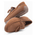 Ombre Men's moccasin leather shoes with thong and driver sole - brown