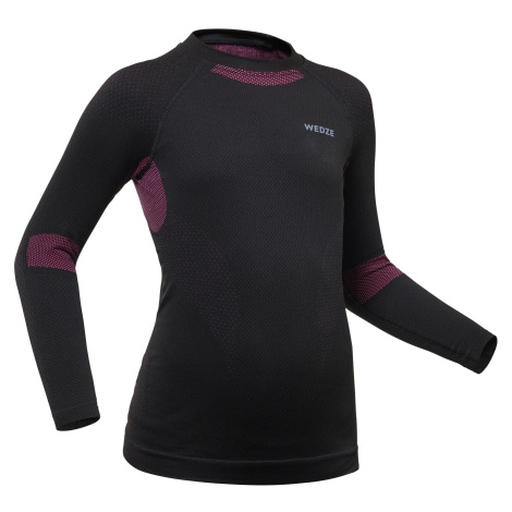 WEDZE Detské lyžiarske spodné tričko BL 580 I-Soft čierno-ružové ČIERNA