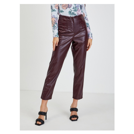 Burgundy women's shortened leatherette pants ORSAY - Ladies