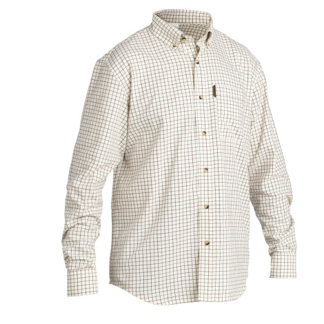 Poľovnícka bavlnená károvaná košeľa 100 s dlhým rukávom priedušná béžová SOLOGNAC