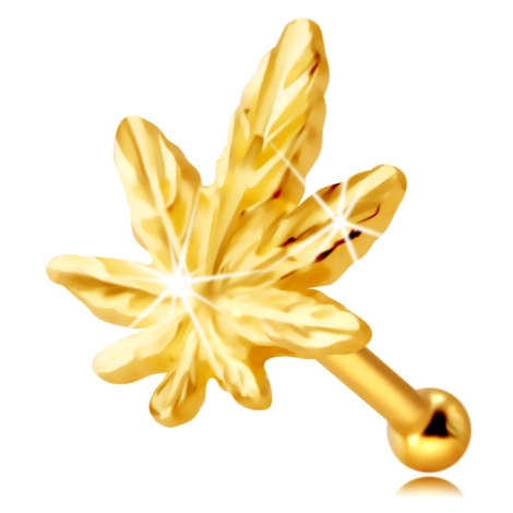 Piercing do nosa zo 14K žltého zlata - kontúra marihuanového listu, drobné žilky
