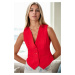 10202 Dewberry Crop Woven Women Vest-RED