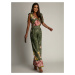 Patterned women's jumpsuit with wide legs green