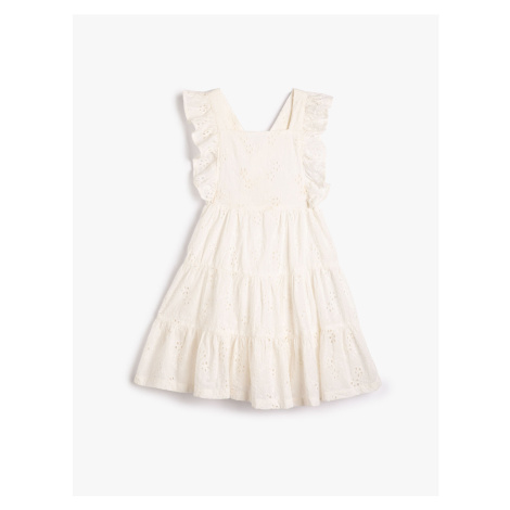 Koton Ruffled Dress with Floral Embroidery Crossover Back Cotton