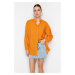 Trendyol Orange Stand Collar Oversize Wide Fit Woven Shirt