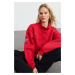 Trendyol Dark Red Thick Inside Fleece Embroidered High Collar Oversize/Wide Cut Knitted Sweatshi