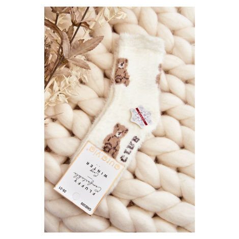 Children's fur socks with teddy bear, white