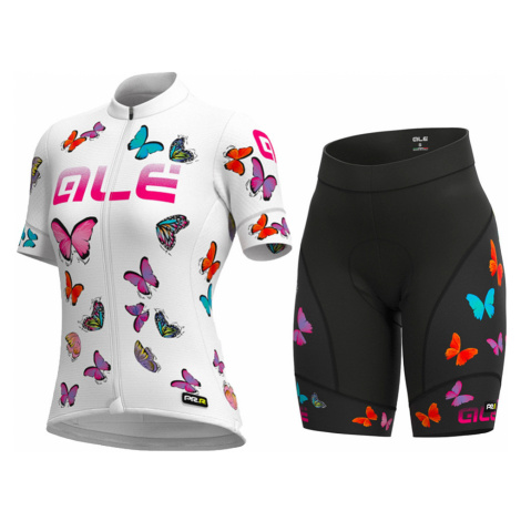ALÉ Cyklistický krátky dres a krátke nohavice - BUTTERFLY LADY - viacfarebná/biela