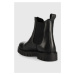 Kožené topánky chelsea Tommy Jeans Warmlined Chelsea Boot dámske, čierna farba, na plochom podpä