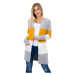 Kesi Women's Knitted Cardigan - Grey + Yellow + Ecru