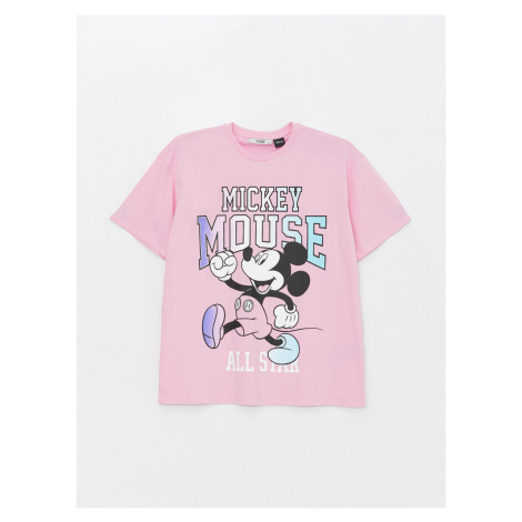 LC Waikiki Mickey Mouse Printed Short Sleeve Women's T-Shirt with a Crew Neck